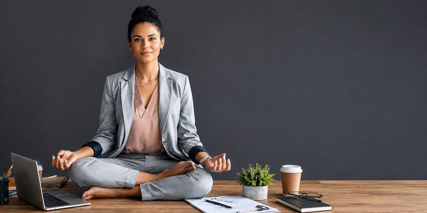 A professional taking a short guided practice at her desk